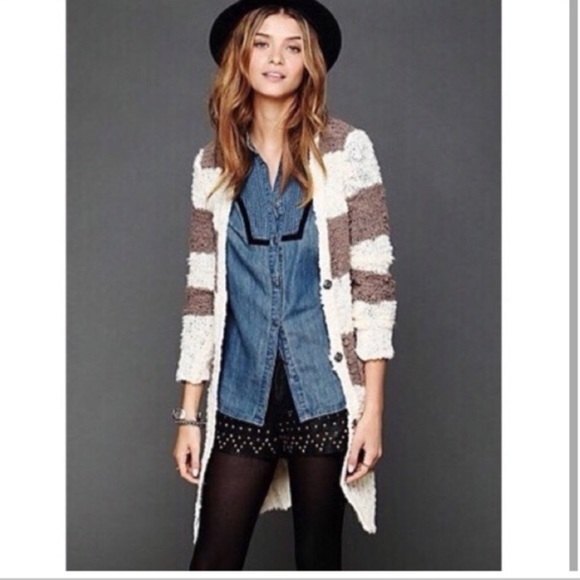 Free People Rugby Stripe Long Cardigan Medium - Picture 3 of 8